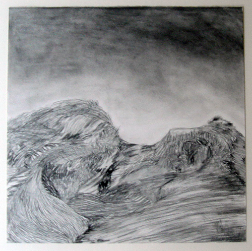 Rebecca Suss. Post #2, 2008. graphite, conte and charcoal on paper. 12 x 12 inches.
