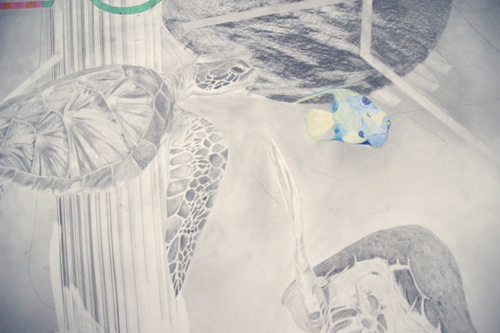 Chris Domenick. The Invasion (detail). 2009. graphite, marker, collage on paper. 52 x 75 inches.