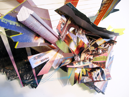 Ryan Brennan. God Complex. 2009. Paper, Wood, Collage. 15 x 21 x 10 inches.