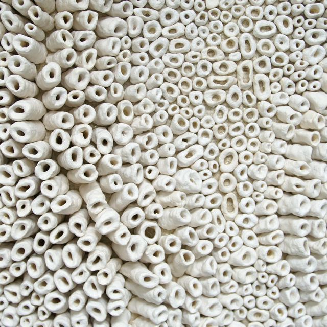 Brigitte Bouquet. Frozen River, 2009. ceramic, hessian, wood. 120